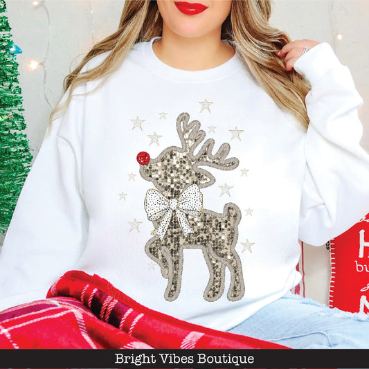 FAUX Glitter Reindeer Sweatshirt