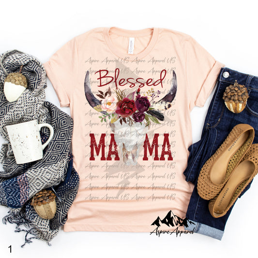 Blessed Mama Floral Bull Skull